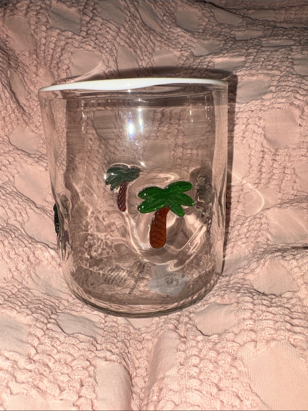 Anthropologie NWT Icon Glass Tumbler with Green and Brown Palm Tree Motif